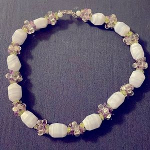 Choker necklace-stone lavender/clear purple/green small stones -
